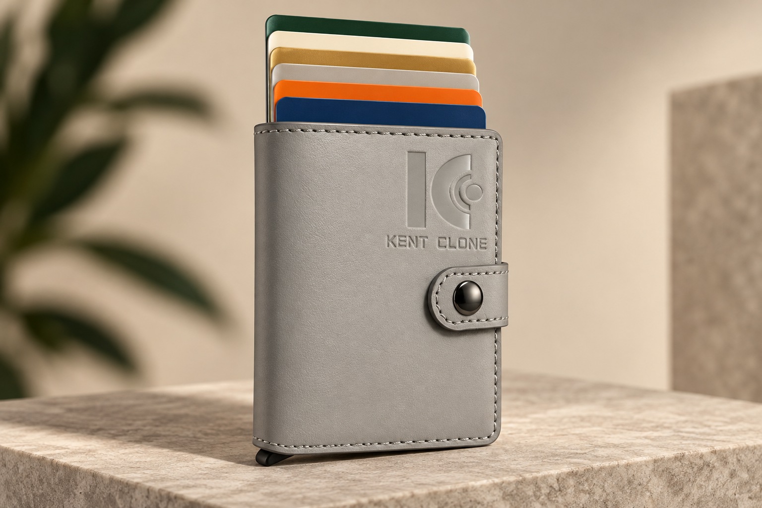 Portafoglio Kent Clone grigio con sei carte estratte a scaletta